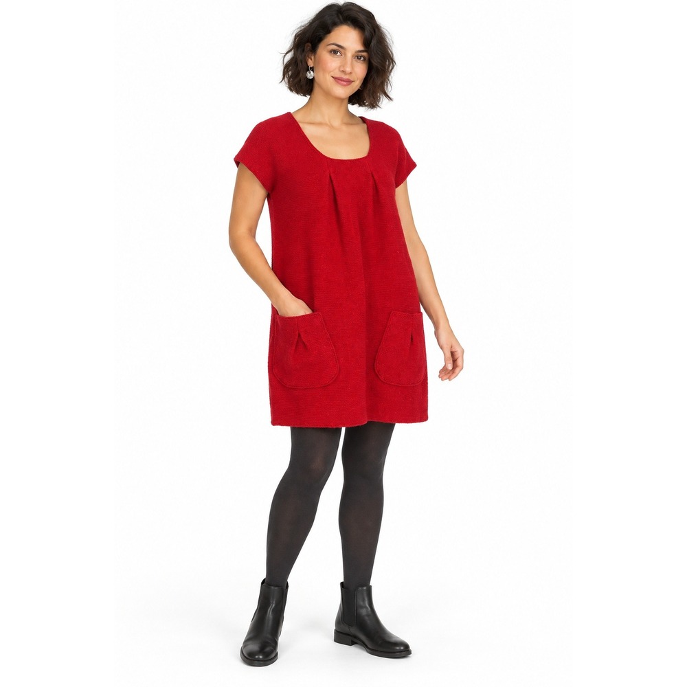 Baltic Inspirations Red 100% Wool Tunic Dress L Lagenlook Artsy Scandi Pockets